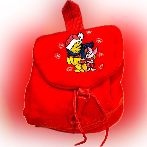 VTG Y2K RARE DISNEY CATALOG POOH’s CHILLY DAY RED FLEECE BACKPACK 11”x10”x4.5” - Picture 5 of 13